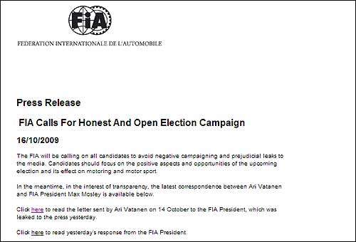 Пресс-релиз FIA