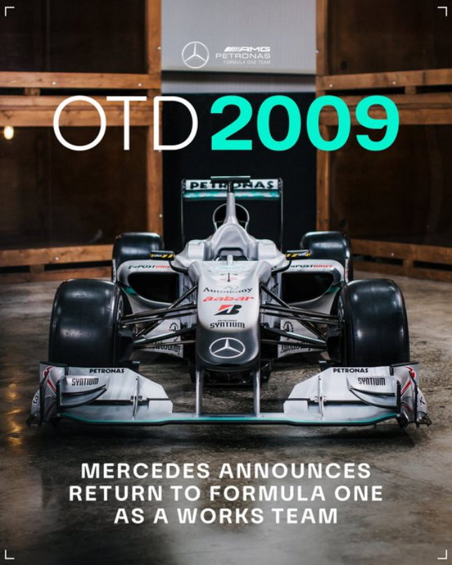 Постер Mercedes, посвящённый очередной годовщине создания заводской команды
