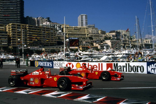 Михаэль Шумахер и Эдди Ирвайн за рулём Ferrari F399 после победного дубля в Монако, фото XPB